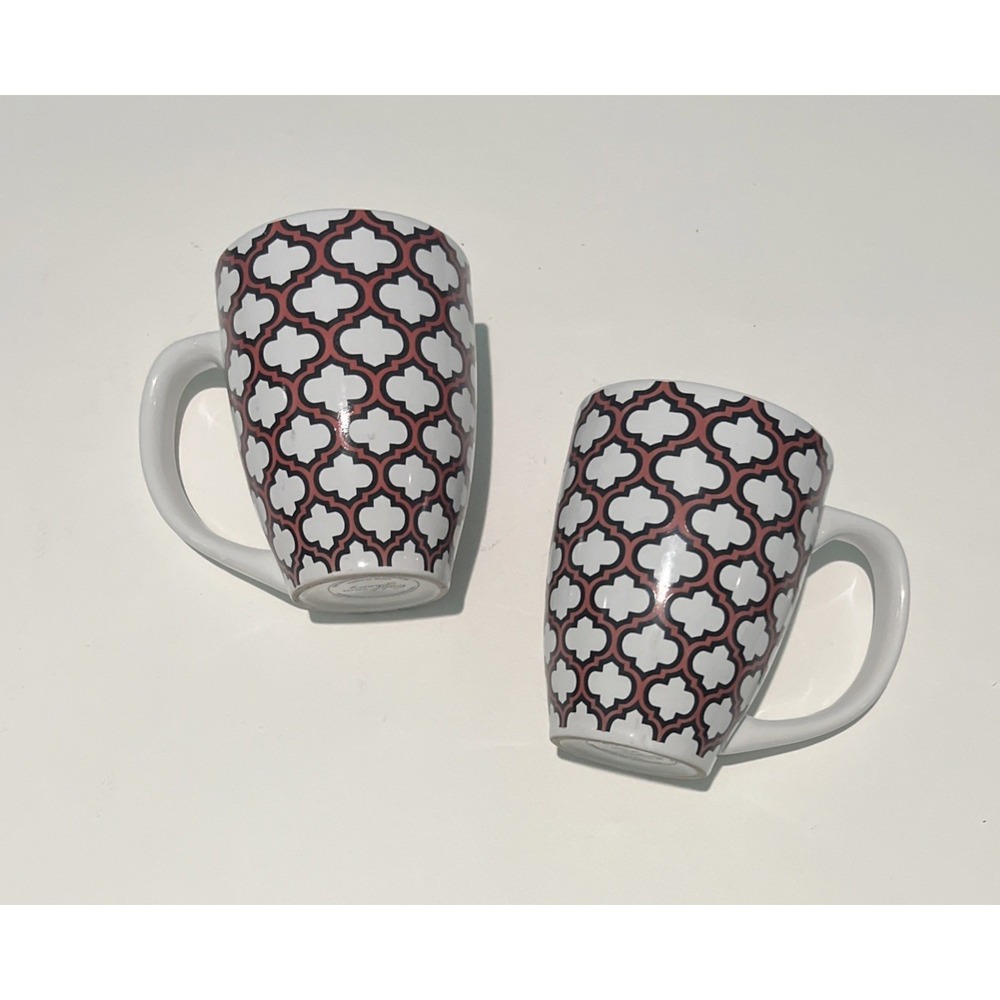 California Pantry set of 2 coffee‎ mugs red, black, white geometric quatrefoil